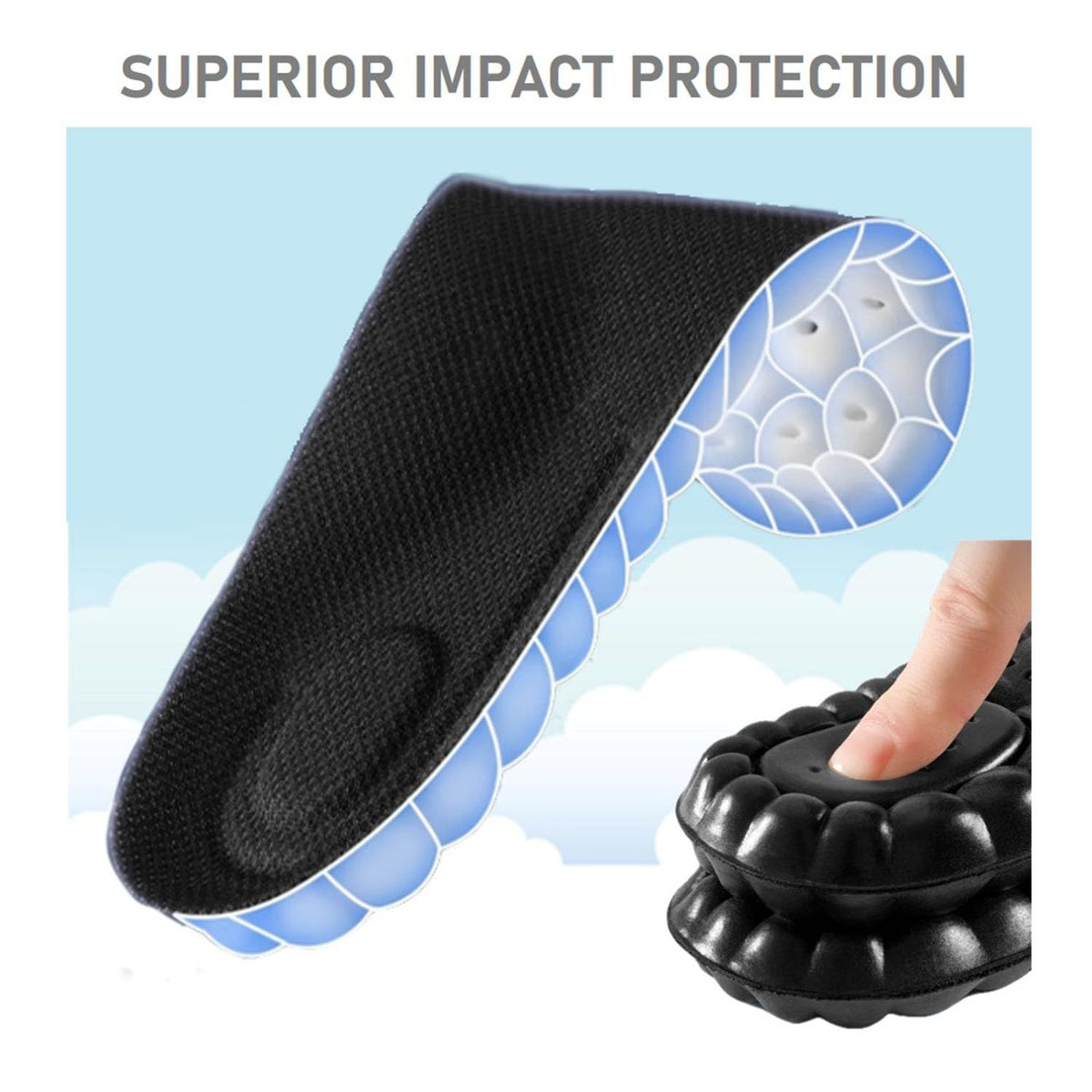 VivoFoot 2 Pair Anti-Fatigue Pain Relief Foam Comfort Insole (UK7-10,Black)