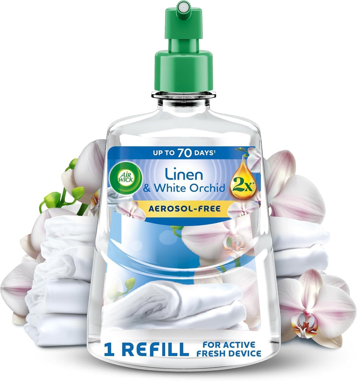 Airwick Active Fresh Refills Bundle 228ml 4 Pack - Linen & White Orchid (2 Units) - Cherry Blossom & Raspberry (2 Units)