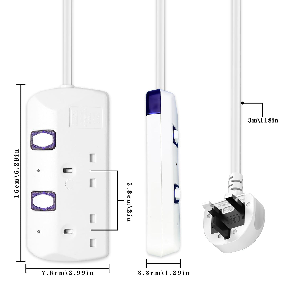 Extension Lead 5M, 4 Plug Extension Lead with Individual Switches(3250W)