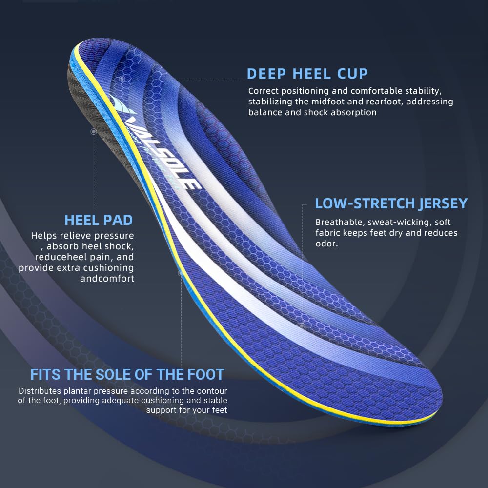 VALsole Orthotic Insole,Arch SupportFor Insole,Plantar FasciitisInsole,for OverPronation,Flat Feet,Metatarsalgia,Heel Pain, Insoles for Men and Women,Blue (UK 13-31cm, Blue-V227) (Pack of 2)