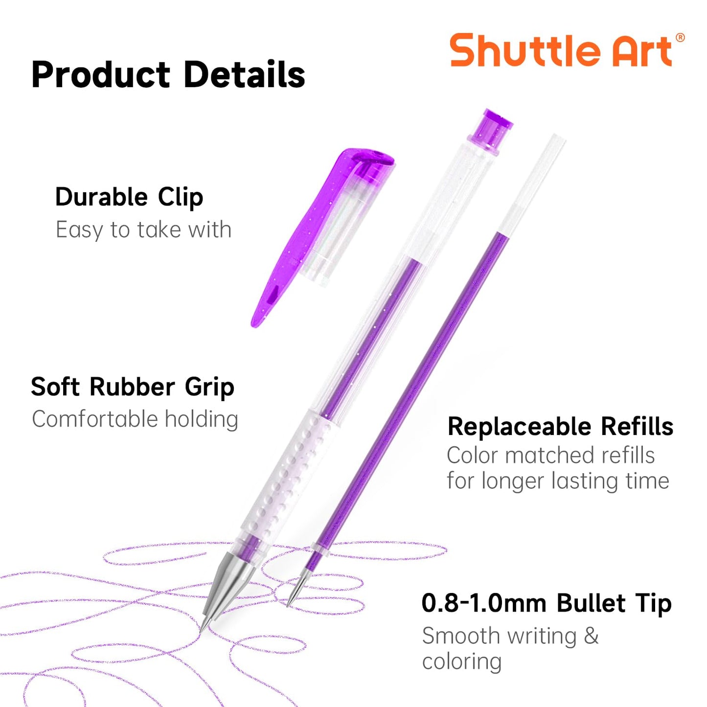 Shuttle Art Gel Pens for Colouring, 260 Pack Gel Pens Set, 130 Assorted Colours plus 130 Refills, Glitter Neon Pastel Metallic Colours, Ideal for Adult Colouring Books, Doodling, Drawing, Writing