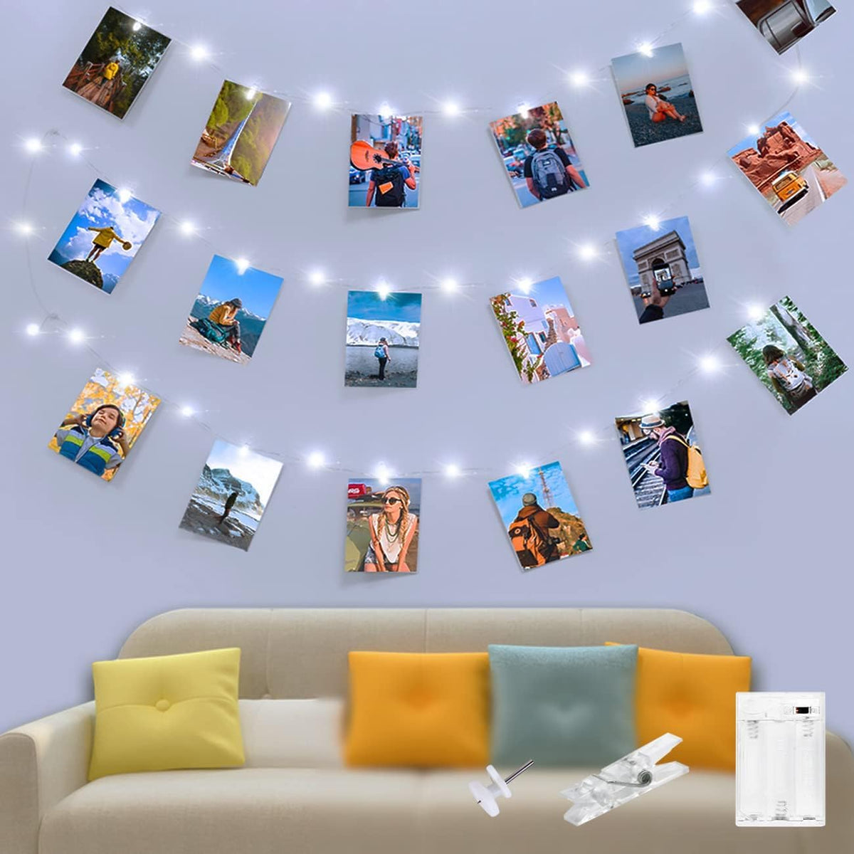 Kolpop 50LED Photo Clip String Lights, 5M Photo Peg Fairy Lights Indoor with 30 Clips Battery Powered Cooper Wire Hanging String Photo Display for Bedroom Birthday Wedding Party Christmas Decorations