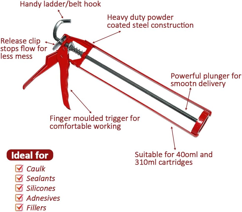 Ram® Heavy Duty Caulking Gun Extra Strong Skeleton Applicator for Silicones, Sealant, Adhesives Cartridge Gun Fits 400ML & 310ML Tubes