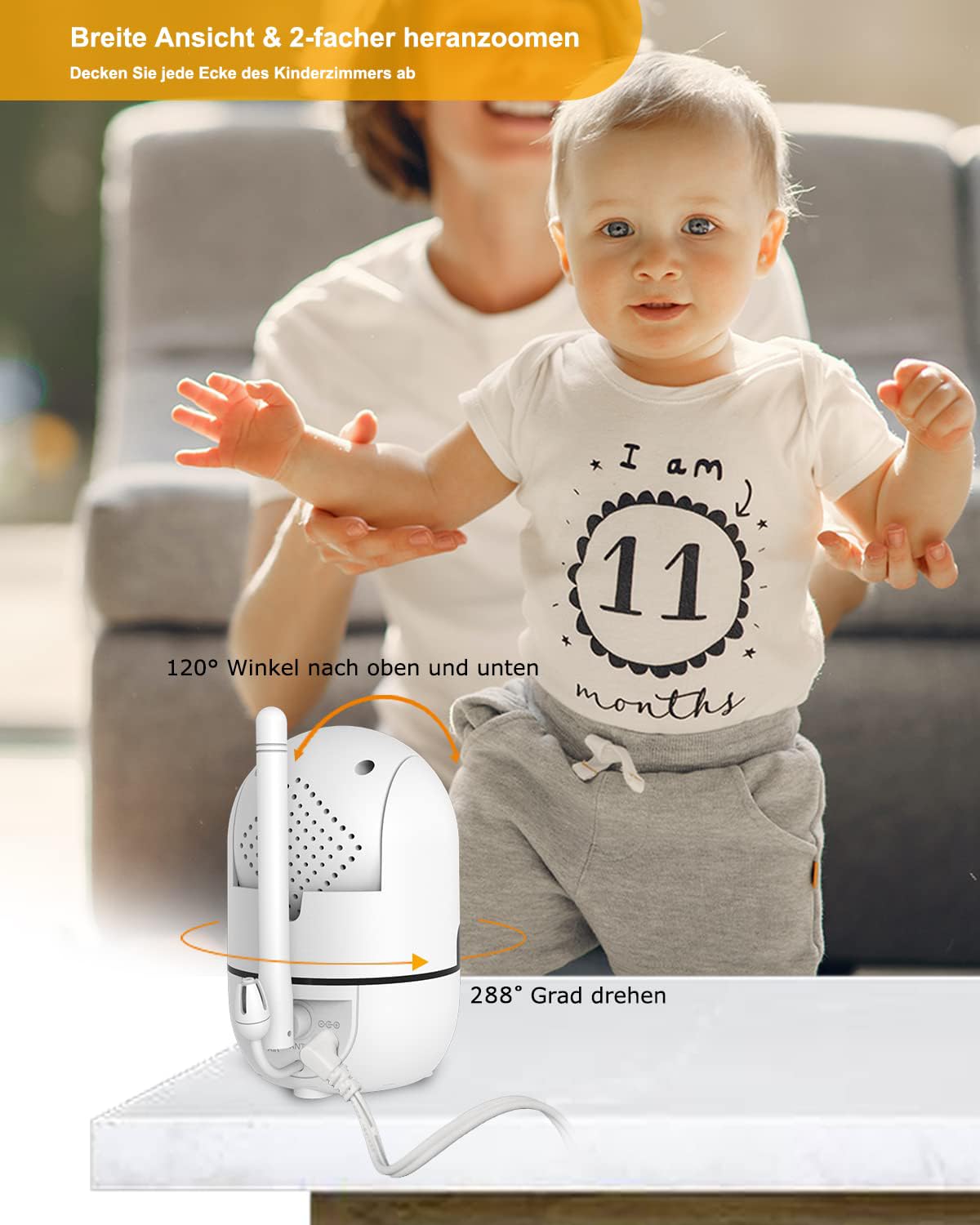 HelloBaby Baby Monitor,29-Hour Battery Life,Upgrade Baby Monitor with Camera and Night Vision,No Wifi,355°/120° Remote Pan Tilt Camera 2x Zoom, ECO Mode,2-way talk,Up to 1000ft,Temperature