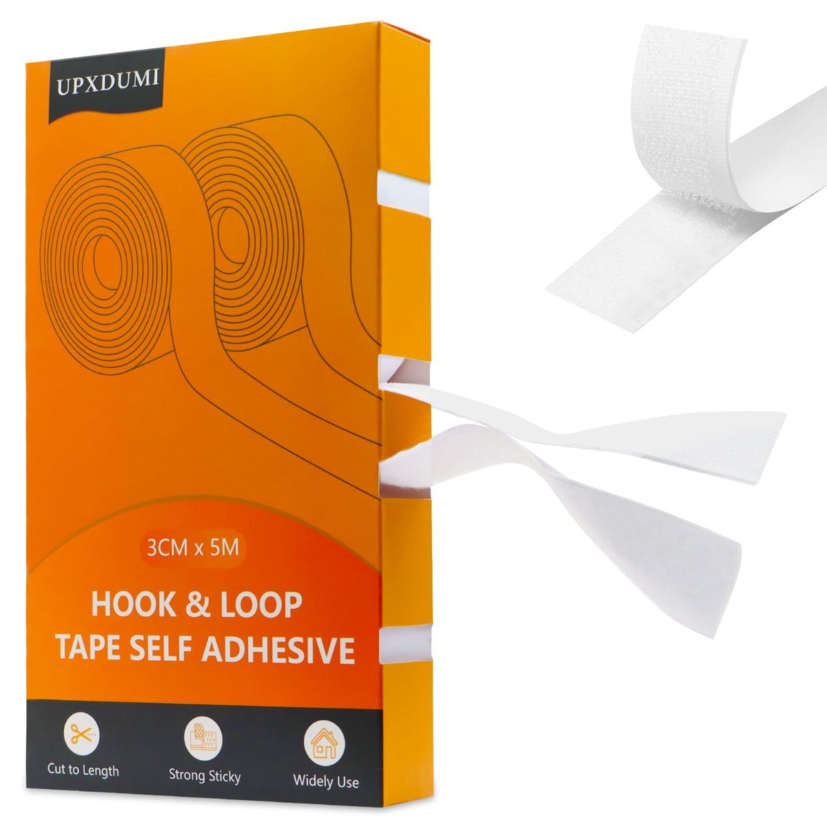 UPXDUMI Hook and Loop Tape 30mm x 5m Multipurpose Strong Self Adhesive Strips Heavy Duty Double Sided Sticky Back Roll Suitable for Home Carpet Sofa Picture Hanging Fabric Industrial Outdoor Black