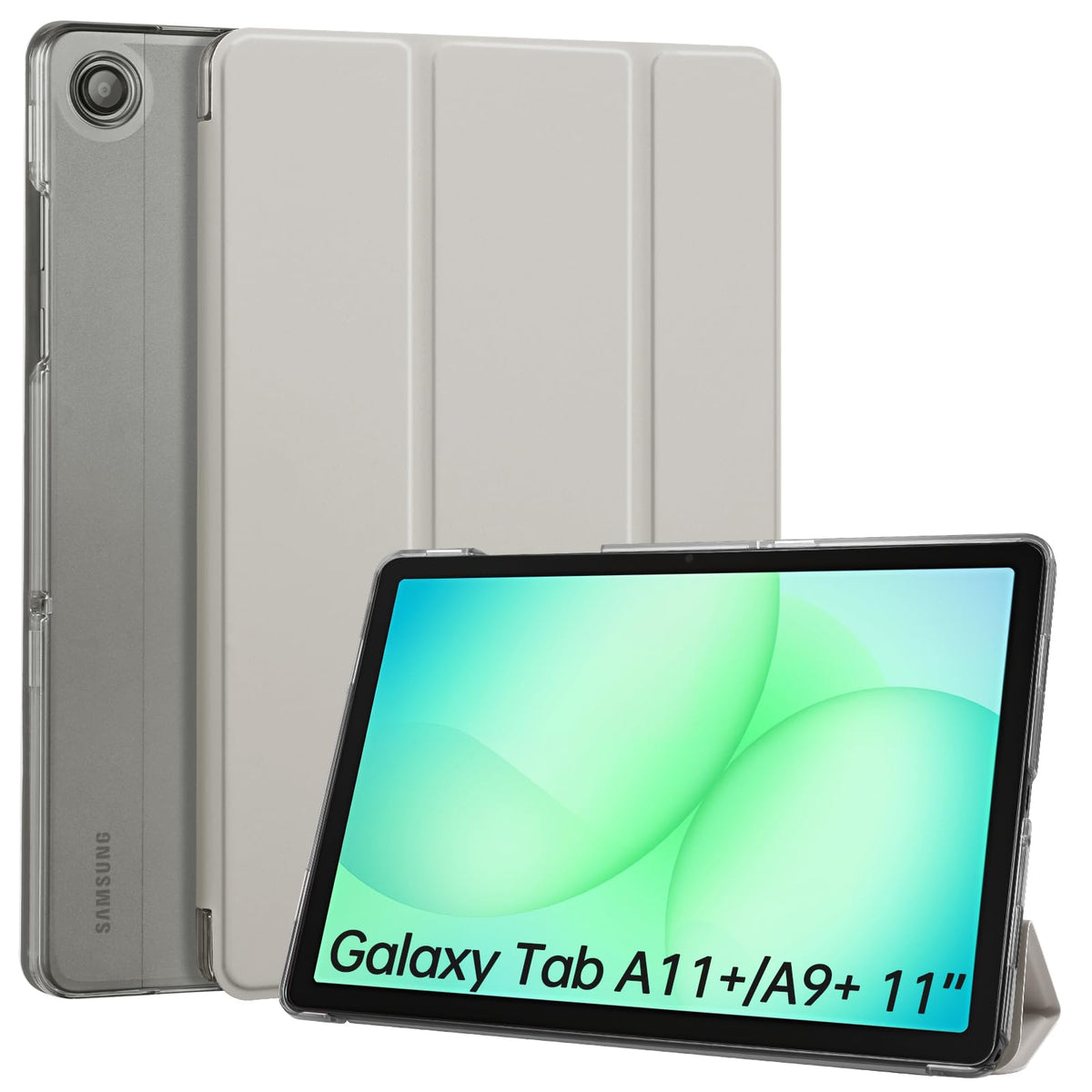 CoBak Case for Samsung Galaxy Tab A11+ Plus 11 Inch 2025/A9+ Plus 2023 - PU Leather Smart Cover with Auto Sleep/Wake for Tab A11+, Translucent Hard Shell, Multi-Viewing Angles, Green Pattern