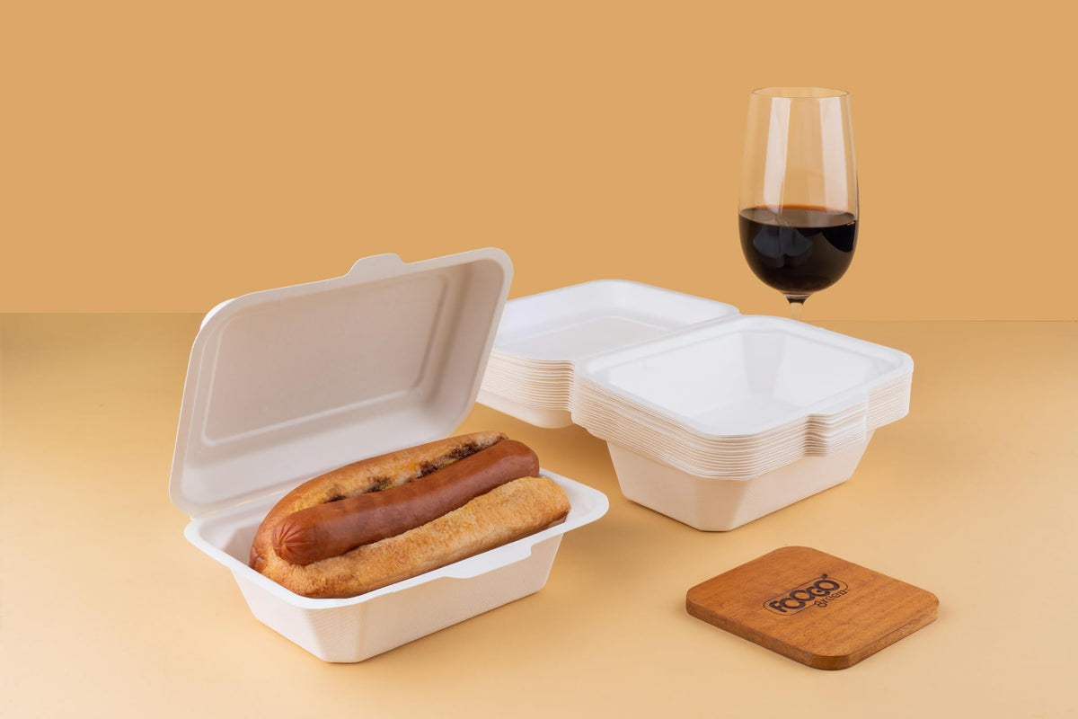 FOOGO Green 50pcs Clamshell Takeaway Boxes, 9x6 inch, 30oz / 900ml