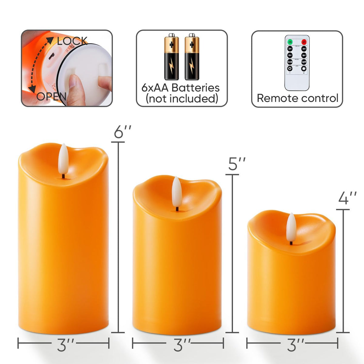 Homemory Outdoor Waterproof Flameless Candles, Dark Ivory, Set of 2, D 3"
