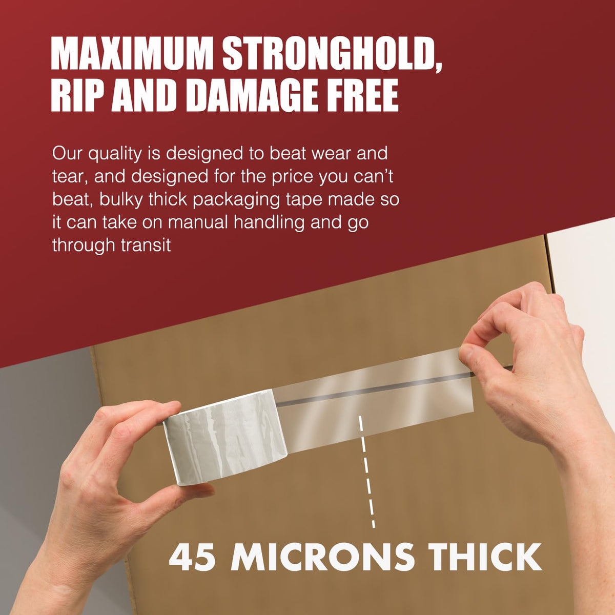 Merrimen Strong Heavy Duty Roll Pack Fragile Packaging Tape, Secure Sticky Sealing Tape for Parcel Boxes, Moving Boxes, Large Postal Bags for Long Term Storage, (48MM x 66M) (12 rolls, Fragile)