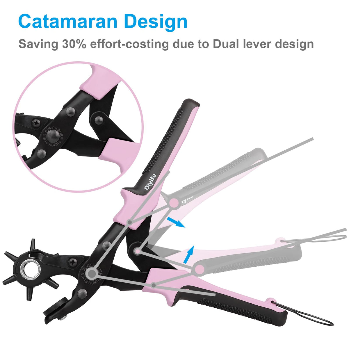 Diyife Belt Hole Puncher for Leather, 6 Sizes, Effortless Dual-Lever Design