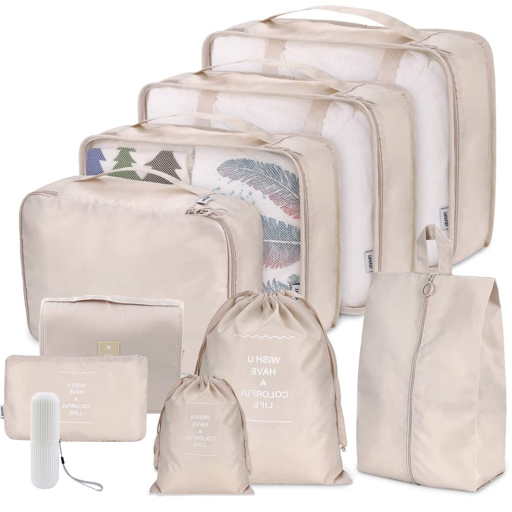 Travel Packing Cubes, Toifucos Multifunction 8pcs/set Luggage Organiser Compression Suitcase Essential Bag, Dark Gray