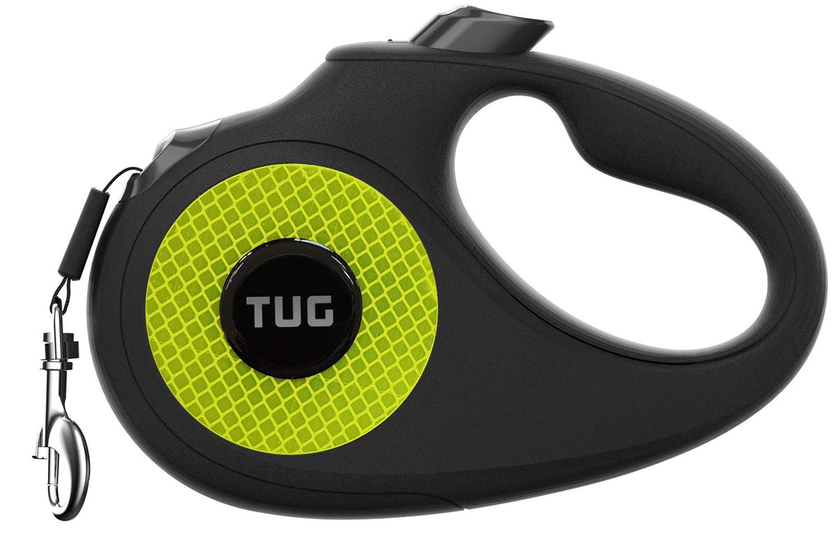 TUG 360° Tangle-Free Retractable Dog Lead for Up to 25 kg Dogs | 5 m Strong Nylon Tape | One-Handed Brake, Pause, Lock (Medium, White/Orange)