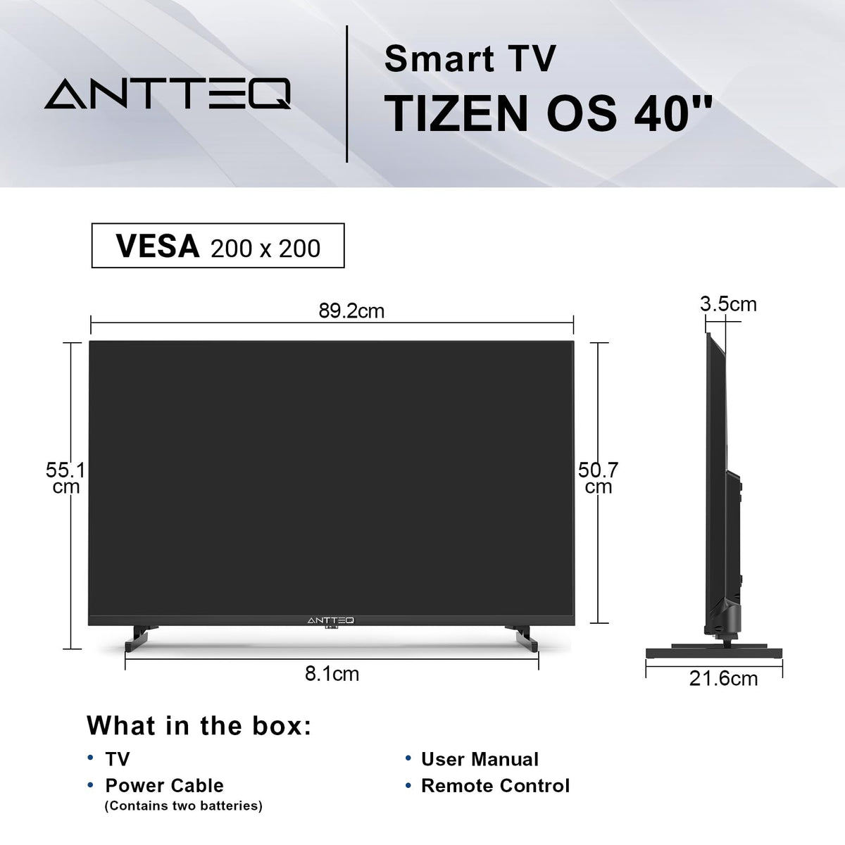 Antteq 32 Inch TV, Central Stand Design TV 720P Freeview HD Dolby Audio DVB T2/S2 LED Television, HDMI USB Media Player Monitor PS5 Xbox, Standard Nonsmart TV Small Screen for Bedroom Kitchen Black