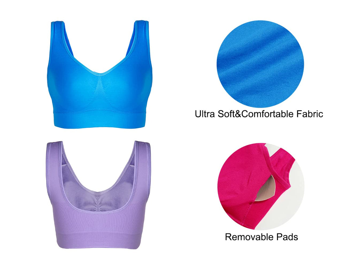 Lemef 3-Pack Seamless Sports Bra Wirefree Yoga Bra with Removable Pads for Women