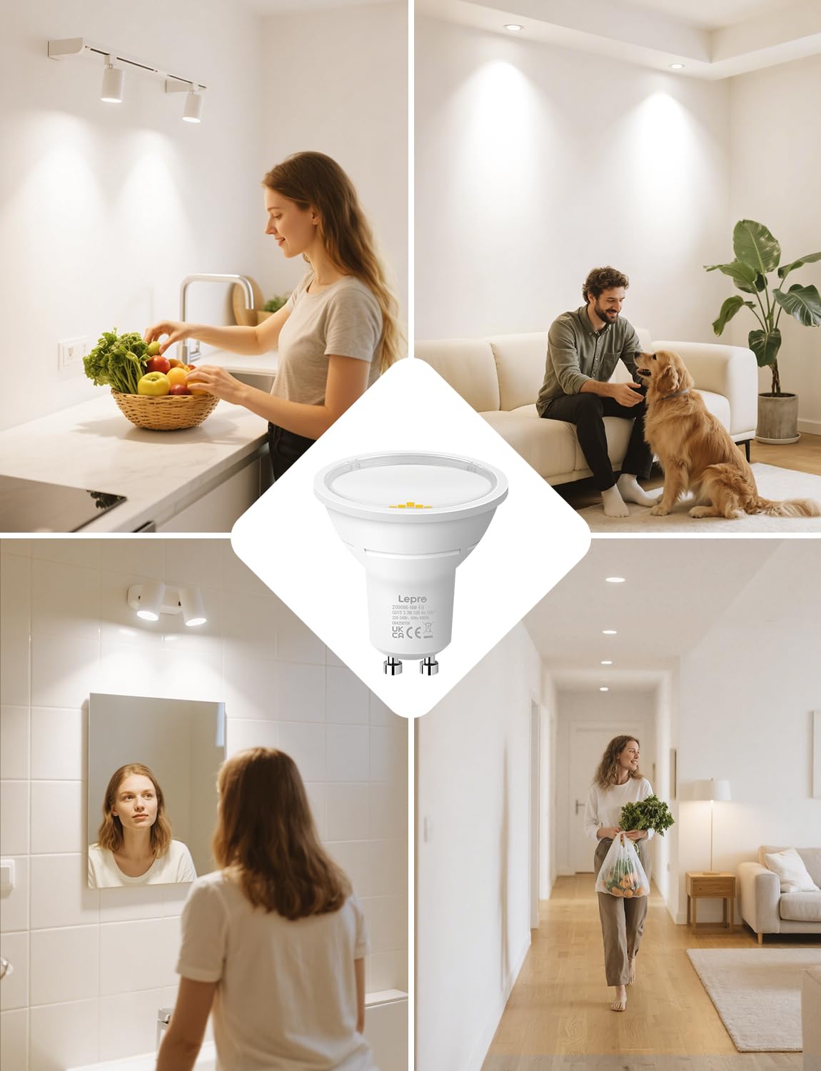 Lepro GU10 LED Bulbs A Rated, Cool White 6500K, 590LM,3.3W (50W Equivalent)