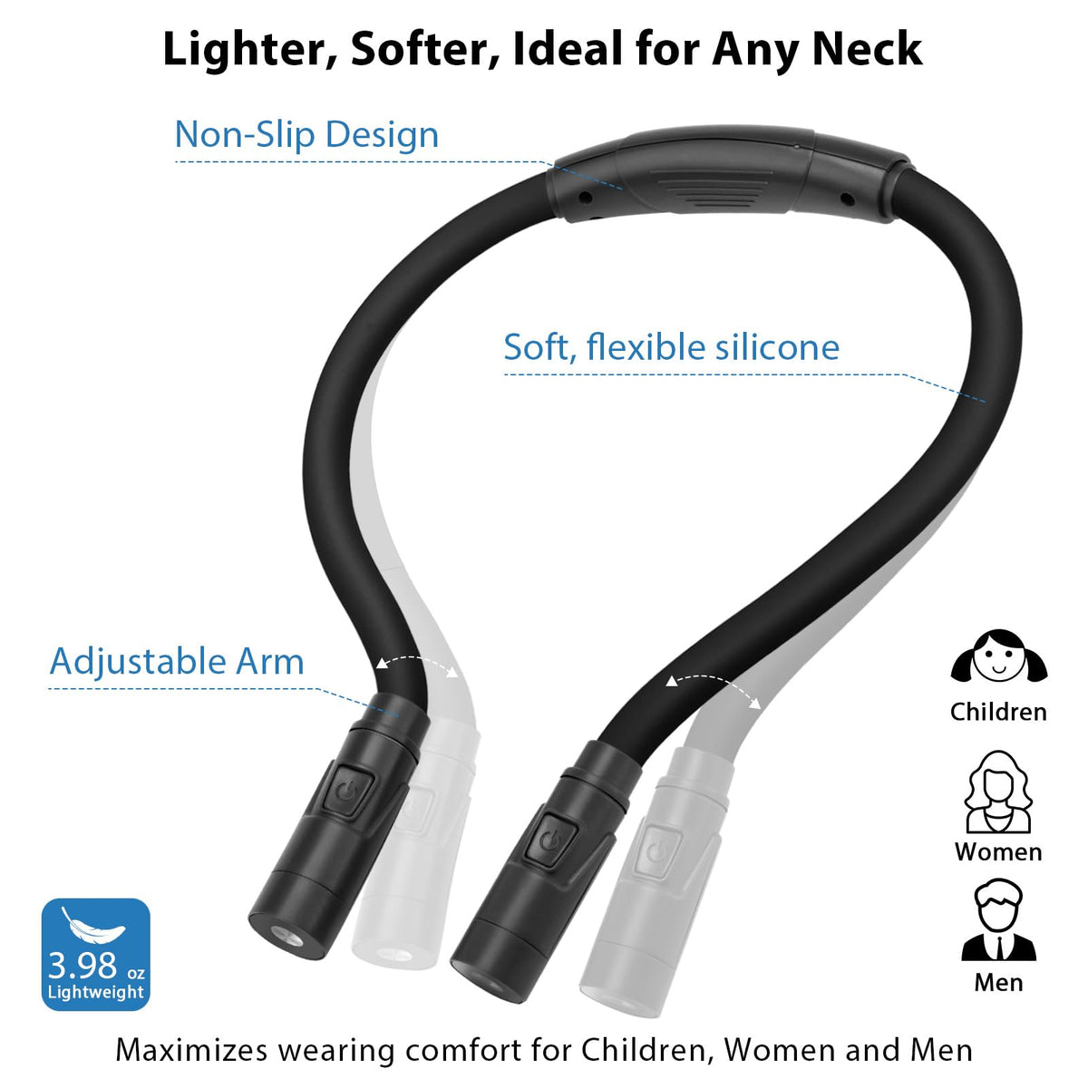 LUXJET Rechargeable Neck Book Light Night Lamp for Reading (Dark Blue)