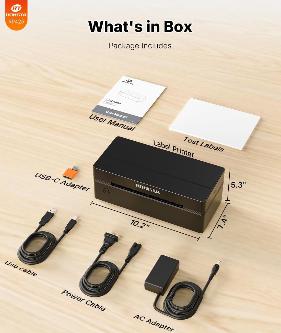 Rongta Bluetooth Thermal Shipping Label Printer, Wireless 4x6 Label Printer for Postage, Address (RP425)