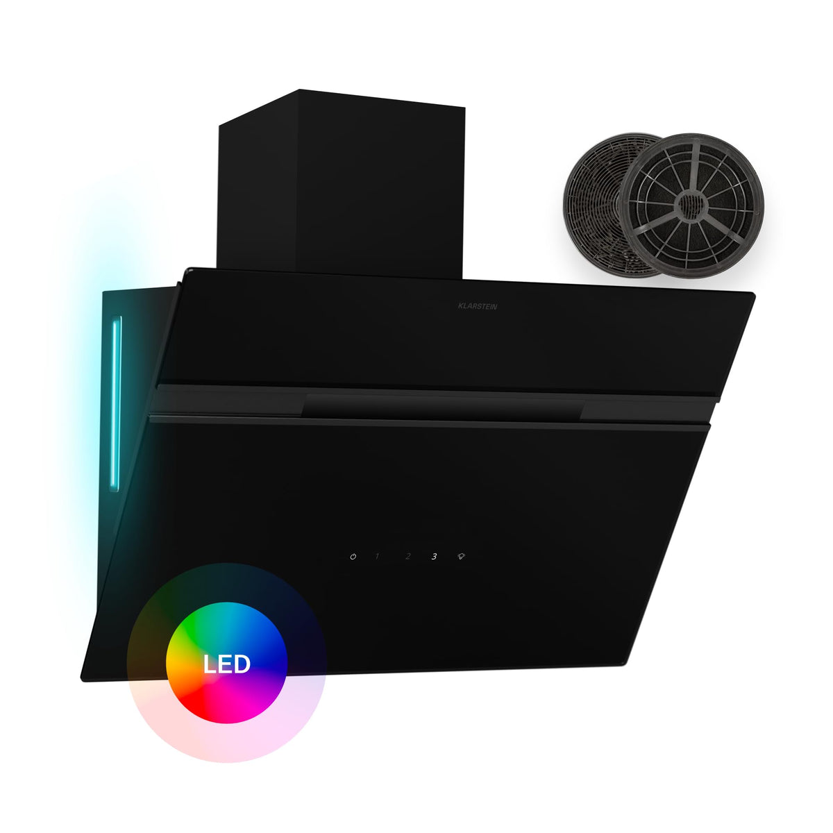 Klarstein Alina 90 Angled Cooker Hood - 615m³/h Air Flow, Touch Panel, LED Backlighting, Quiet 63dB, Energy Class A, 90cm Extractor Hood, Black