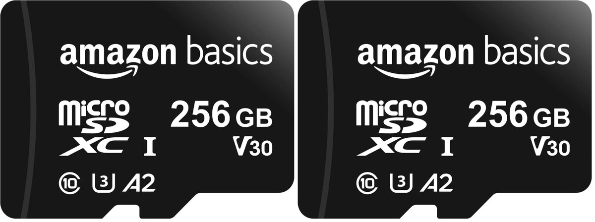 Amazon Basics microSDXC Memory Card with Full Size Adapter, A2, U3, Read Speed up to 100 MB/s, 128GB, Black