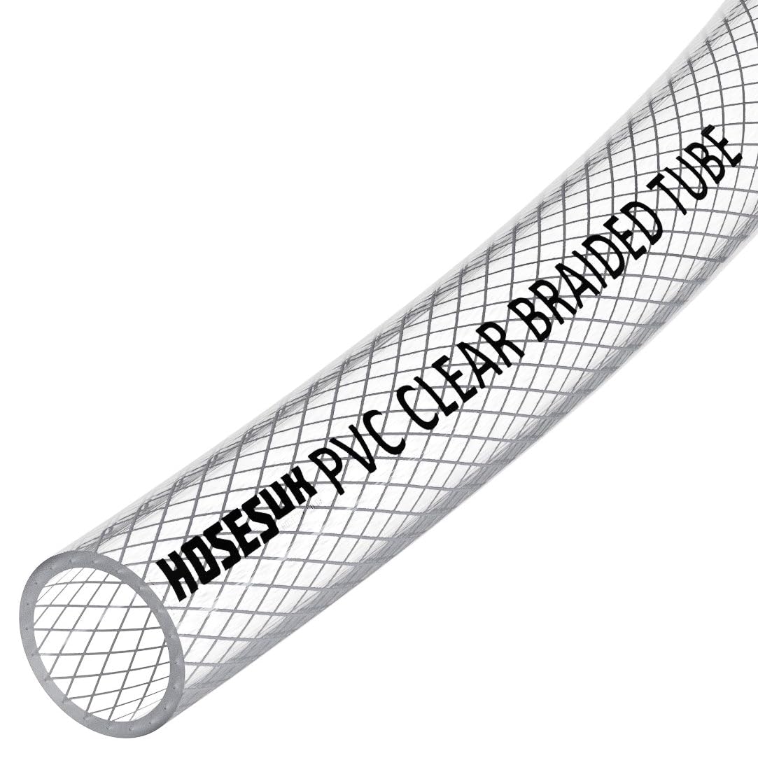 6mm (1/4") ID PVC Clear Reinforced Braided Air, Water, Oil, Gas, Food Flexible Plastic Hose Tube 22 Metres
