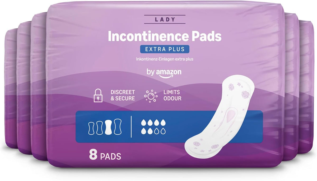 by Amazon Women's Incontinence Pads, Extra Plus Absorbency, 48 Count (6 Packs of 8), White