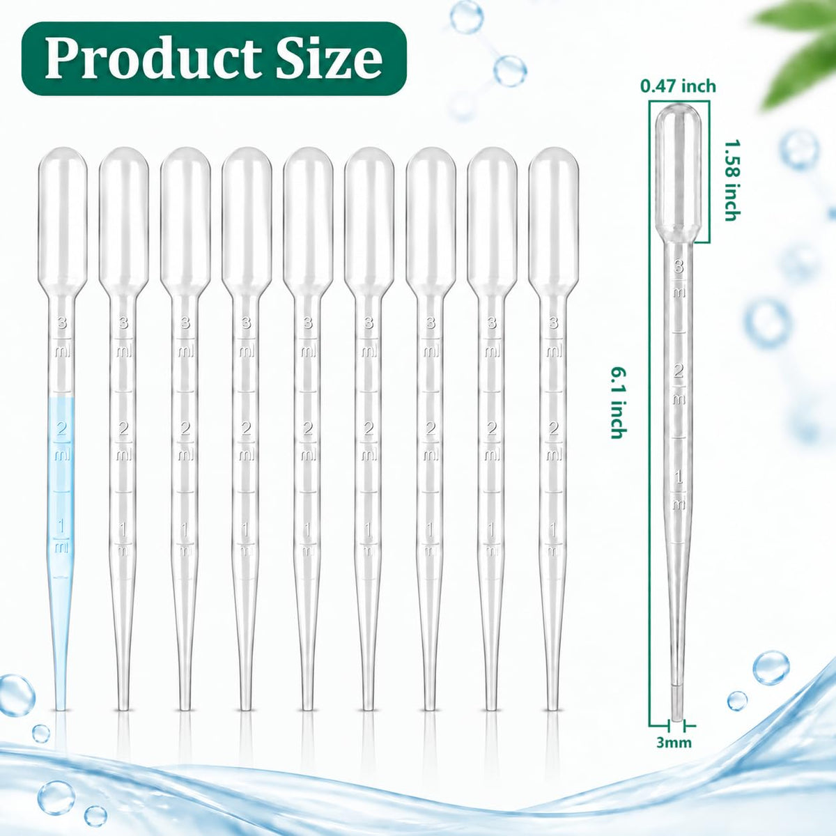 moveland 𝟭𝟬𝟬𝟬𝗣𝗰𝘀 𝟯𝗺𝗹 Dropper Pipettes- Plastic Transfer Pipette for Lab Science, Essential Oil, DIY Art, Medicine - Excellent Suction Without Leakage