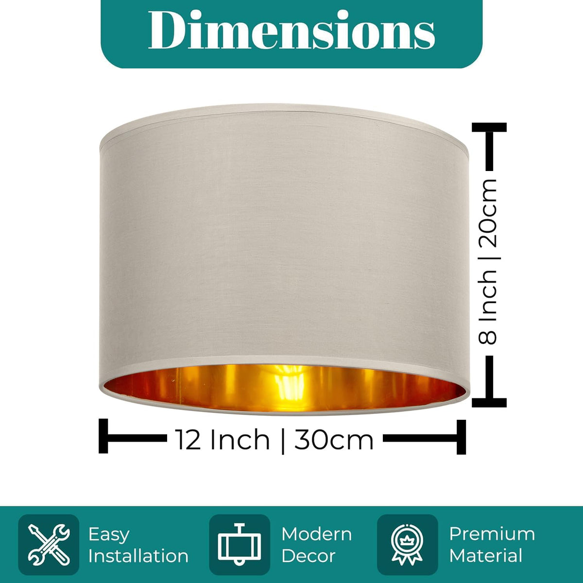 GIGGI Fabric Lamp Shades with Golden Inner Light Shade Ceiling – Modern Lampshades for Ceiling Lights, Lamp Shades for Table Lamps, Floor Lamps, Living Room, Bedroom, Home Décor (Green, 12")
