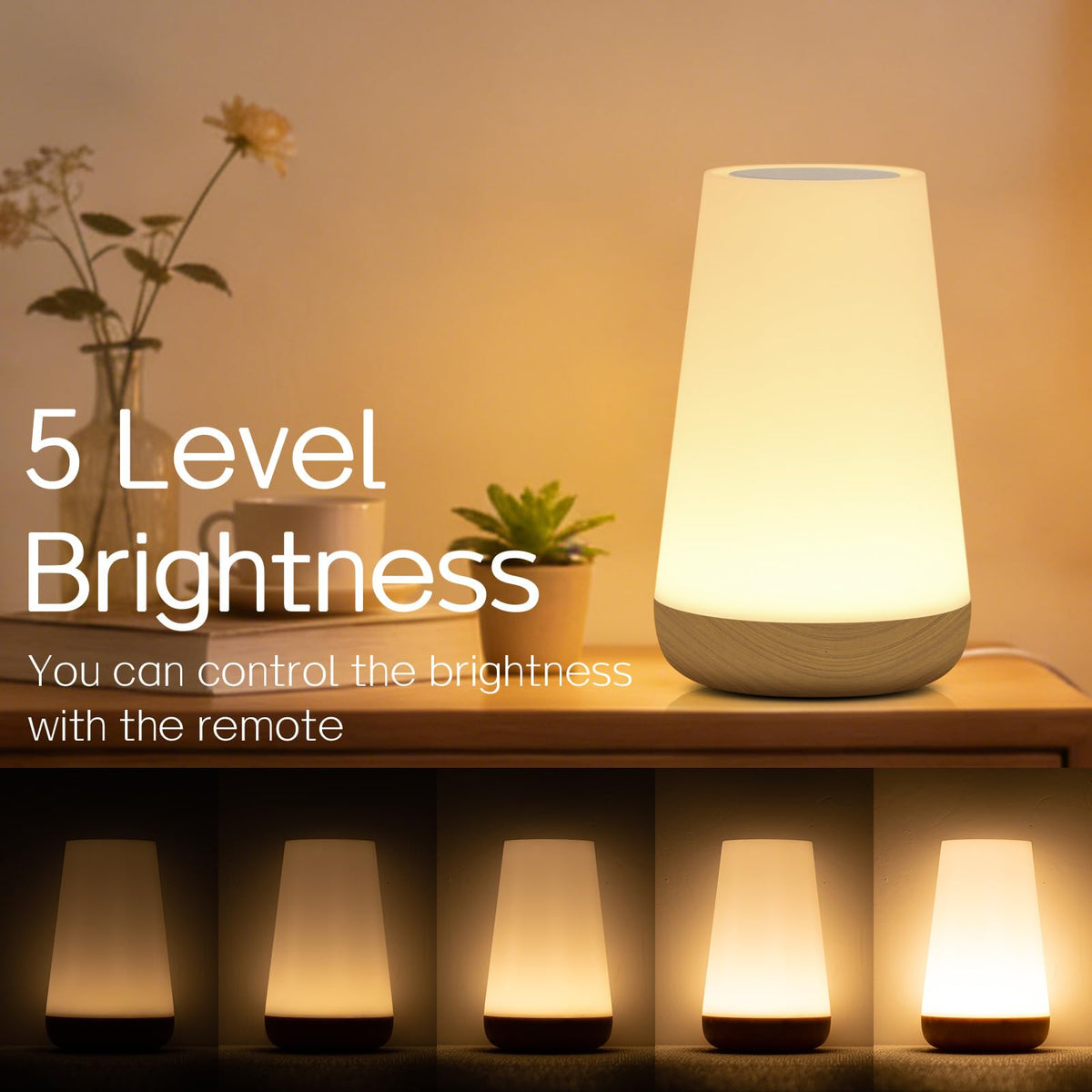 Ledivion Night Light, LED Touch Bedside Table Lamp, RGB Colours Changing, 5 Brightness Level, Timing Function, Dimmable Rechargable Remote Control Light for Bedroom, Living Room