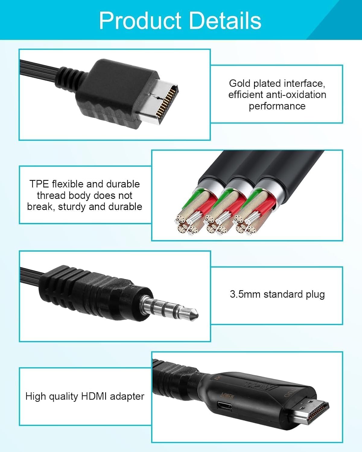 PS1/PS2 to HDMI Adapter HD Cable for Game Consoles Projector Monitor TV