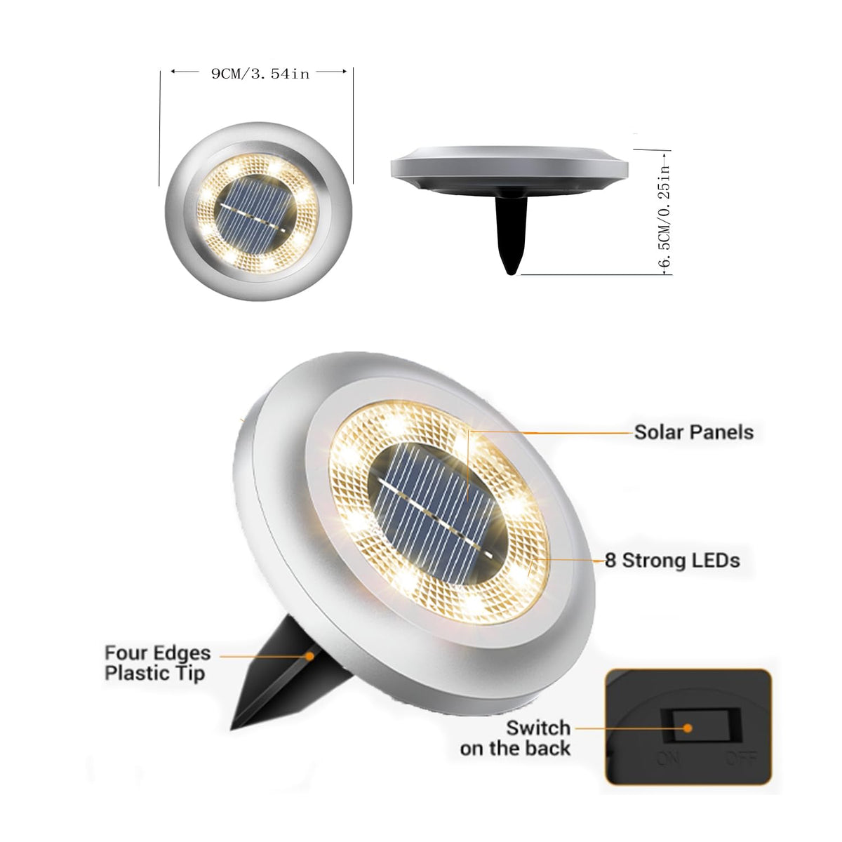 Torchtree Solar Lights Outdoor Garden,600mAh Solar Ground Lights, 8 LED Solar Disk Lights for Garden Lawn Pathway Yard Landscape Walkway（8 Pack Bright White） ﻿