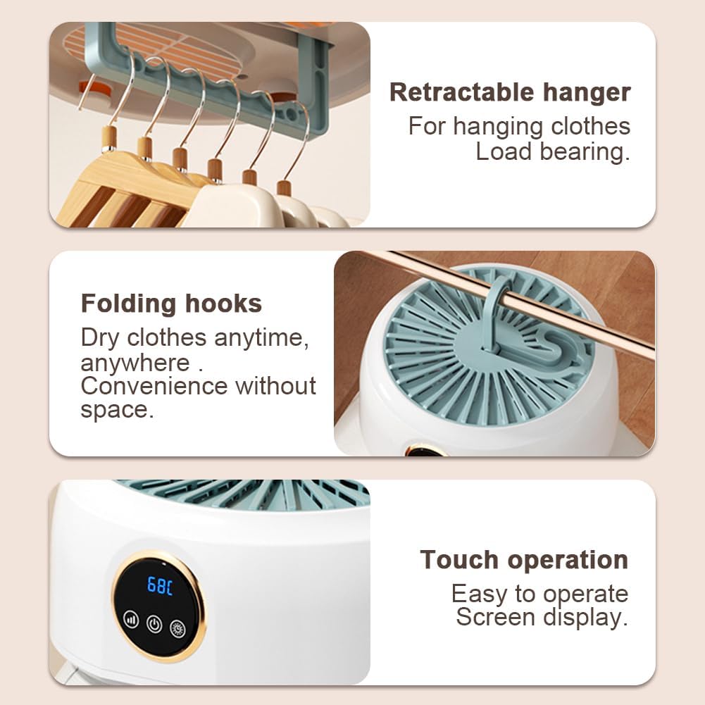 Slim Portable Clothes Dryer, Electric Portable Dryer for Travel and Indoor, Mini Compact Clothes Drying Machine, Portable Dryer Clothes with Heating, Foldable for Travel & Indoor