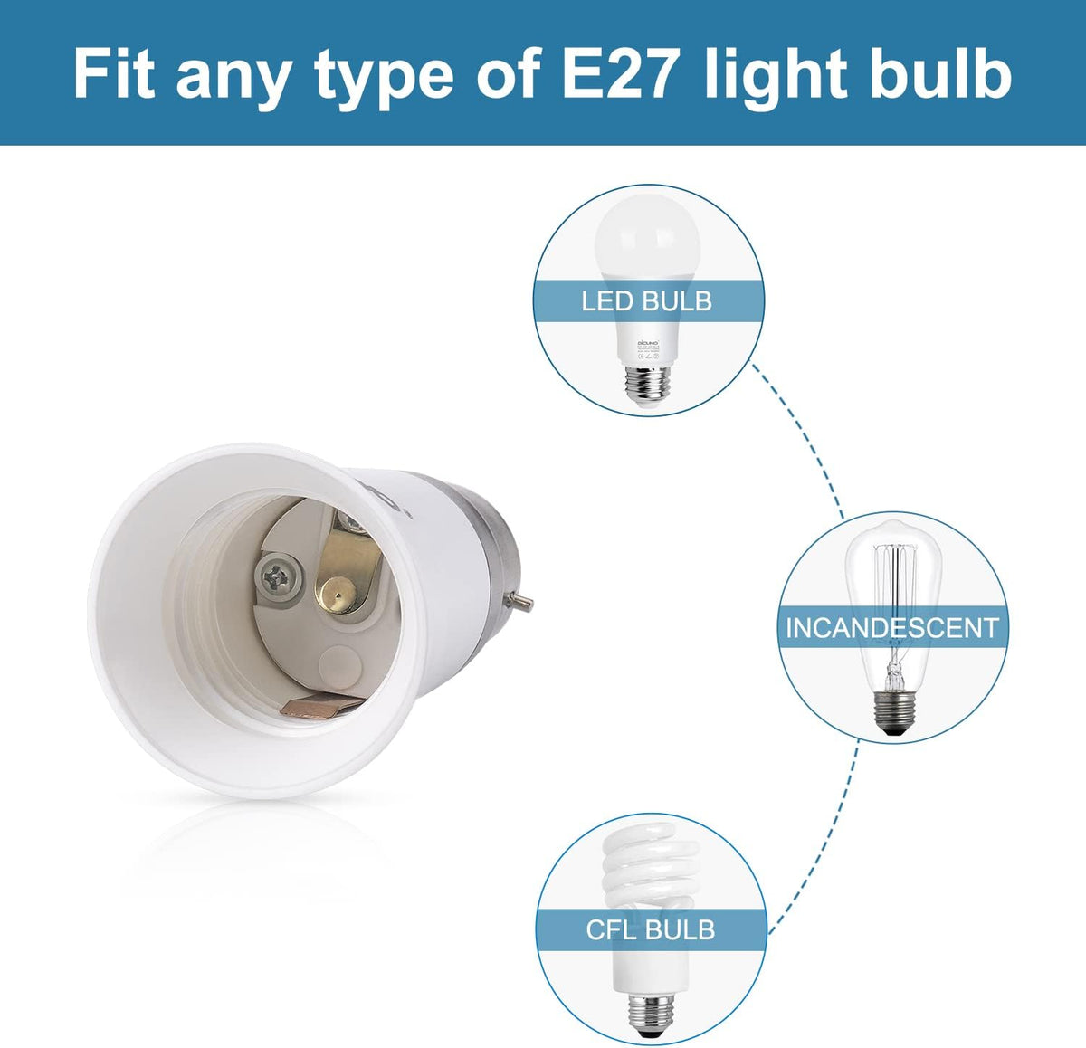 DiCUNO B22 to E27 Socket Converter, Lamp Base Adapter for LED Bulbs, 6 Pcs