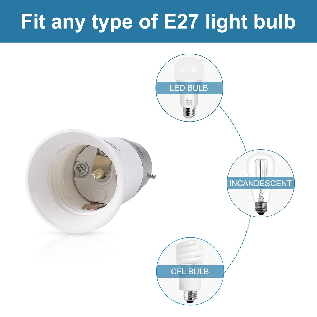DiCUNO B22 to E27 Socket Converter, Lamp Base Adapter for LED Bulbs, 6 Pcs