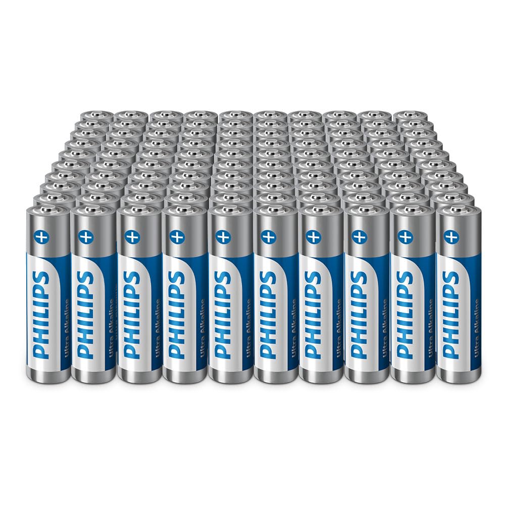 Philips Ultra AA Alkaline Batteries - Bulk Pack for High-Usage Devices and Offices, Pack of 100