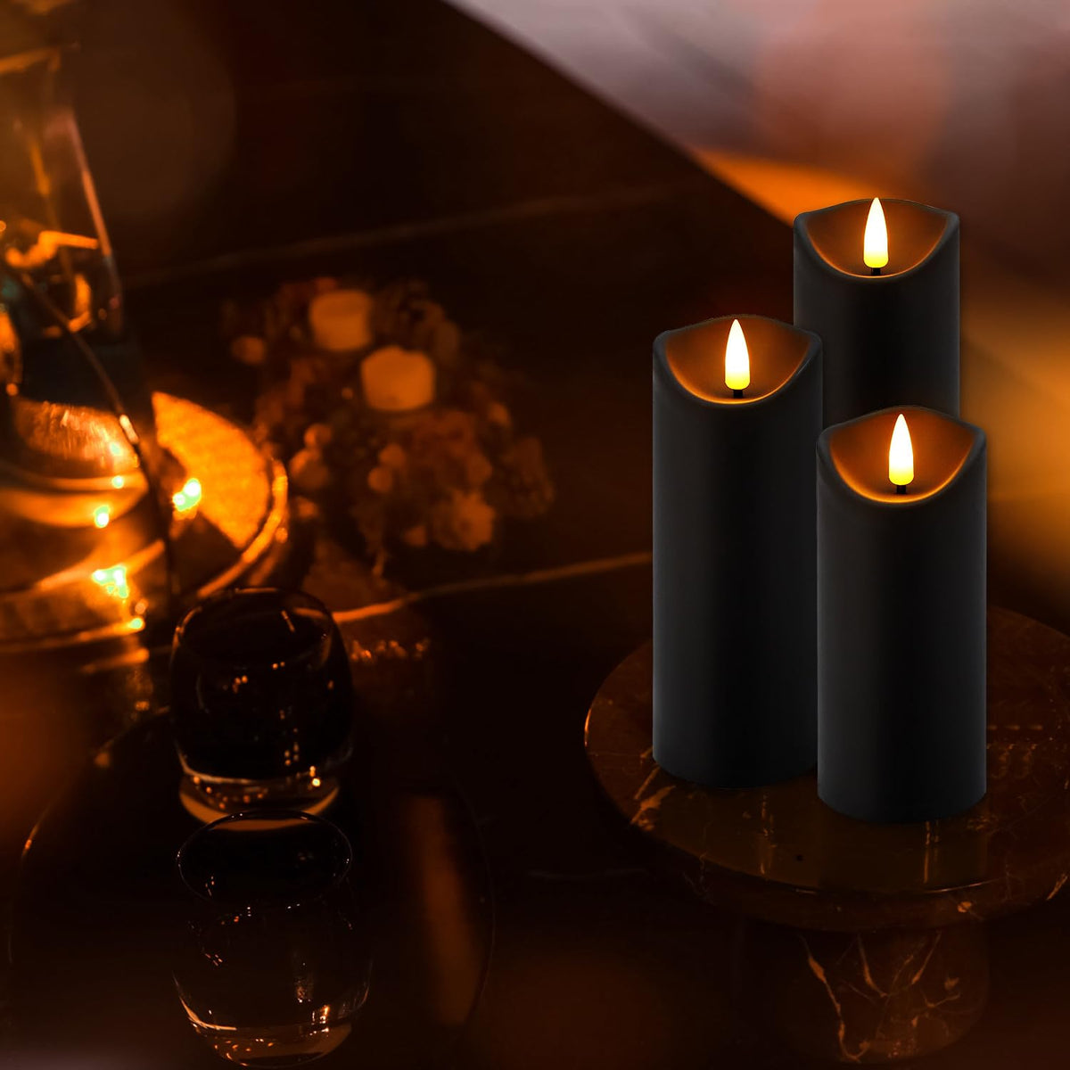 LIVEN Flickering Flameless Candles Battery Operated with Remote,Led Pillar Candles with Realistic Moving Wick Candles for Halloween,Christmas,Home Decor Pack of 12 (D2.2 xH 5" 6" 7")(White)