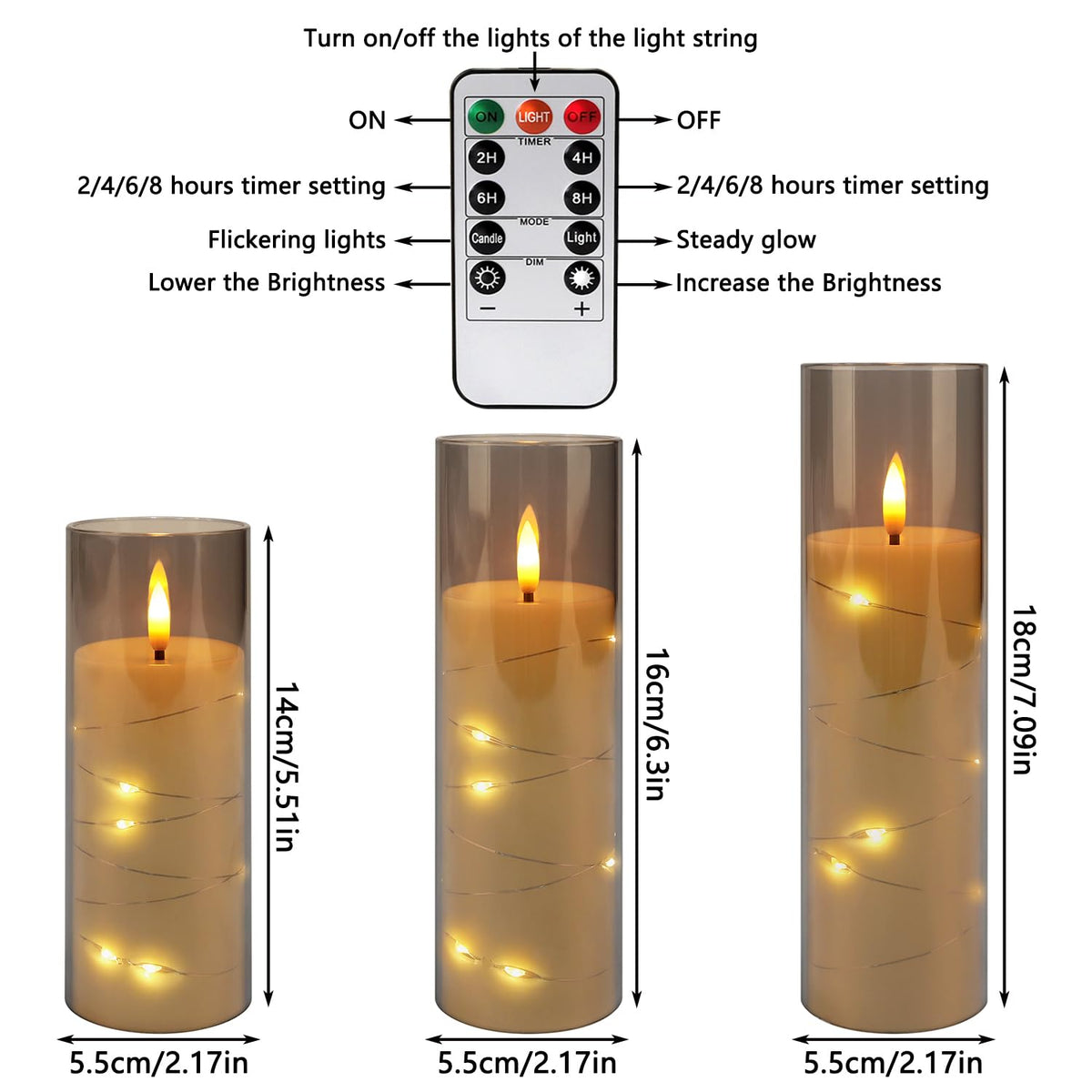 LIVEN Flickering Flameless Candles Battery Operated with Remote,Led Pillar Candles with Realistic Moving Wick Candles for Halloween,Christmas,Home Decor Pack of 12 (D2.2 xH 5" 6" 7")(White)