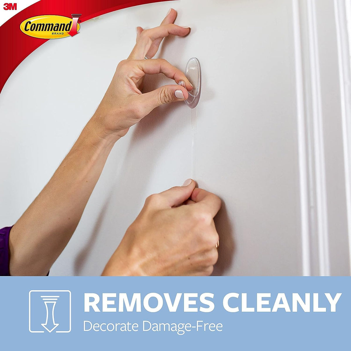 Command Small Hooks with Clear Strips, Pack of 2 Hooks + 4 Adhesive Strips, Transparent - Indoor Use - Suitable for Hanging Items up to 450 g - Damage Free Hanging