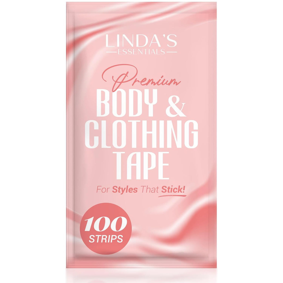 Linda's Essentials Double Sided Body and Fashion Tape (100 Strips) - Extra Adhesive Double Sided Boob Tape for Clothes & Skin, All Fabric Types, Perfect for Dresses, Body & Bra