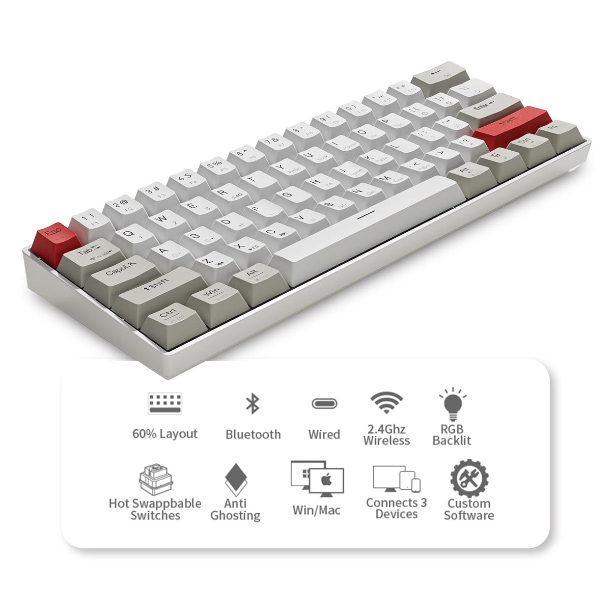 NEWMEN GM611 Gaming Keyboard,60% Percent Mechanical Keyboard Red Switches