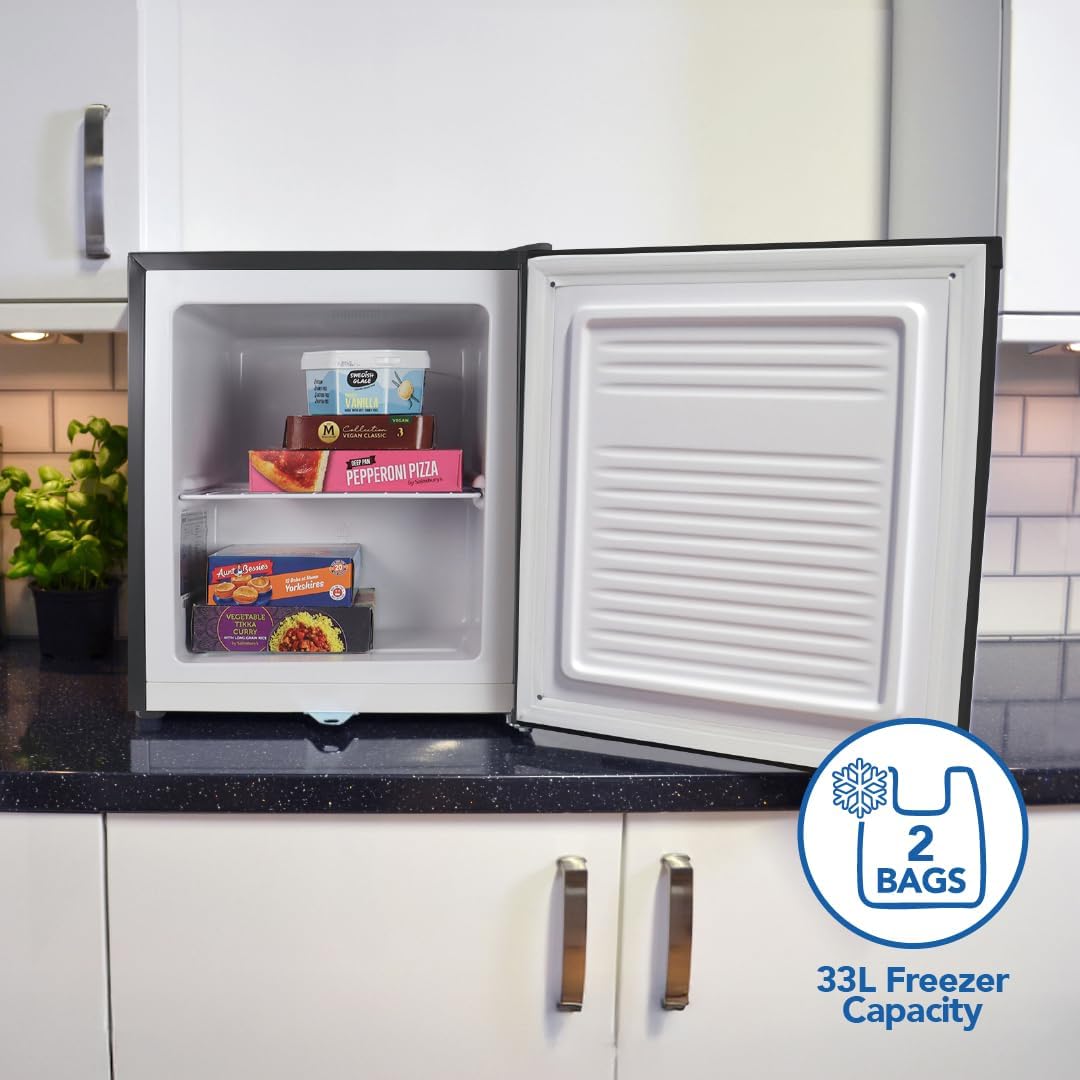 Igenix IG3751BL Table Top Mini Freezer with 33 Litre Capacity, 1 Wire Shelf, Reversible and Lockable Door, Black