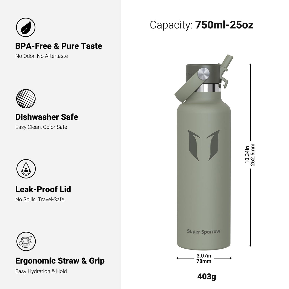 Sparrow Insulated Water Bottle 500ml/750ml/1L/1.2L Metal Drinks Bottle