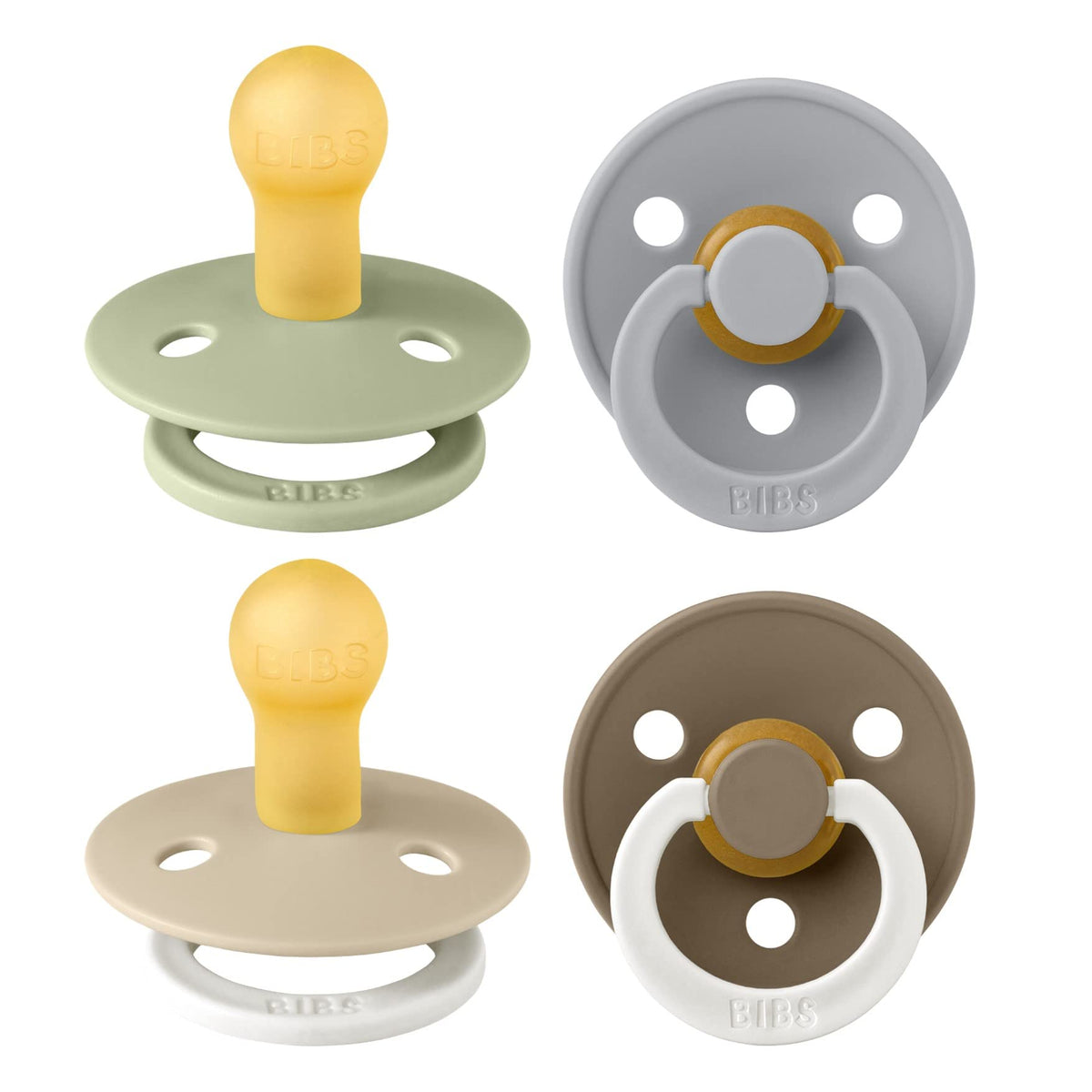 BIBS Colour Glow Dummy, 0-6 Months, 4-Pack, Ivory/Sage/Sage Glow/Cloud Glow