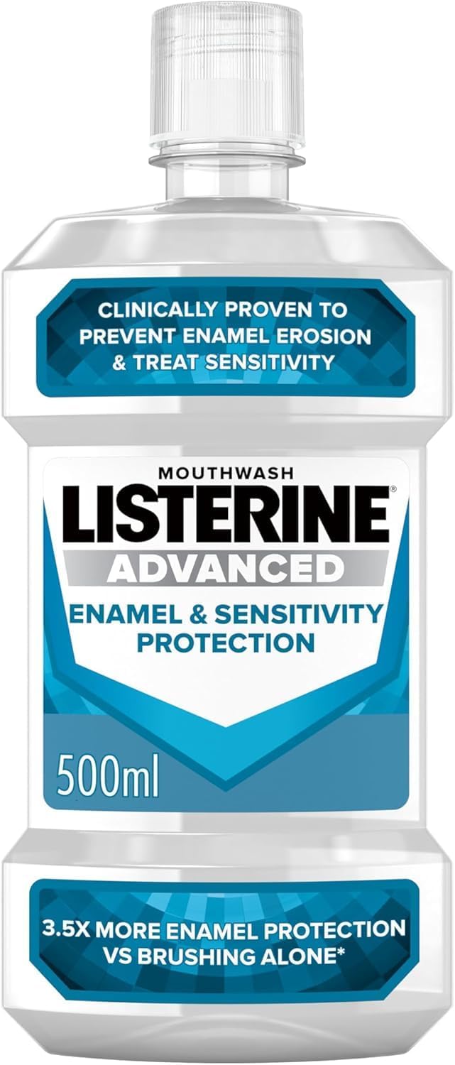 Listerine Advanced Enamel & Sensitivity Protection Mouthwash, Fresh Mint (500ml), Mouthwash to Prevent Enamel Erosion and Treat Sensitive Teeth