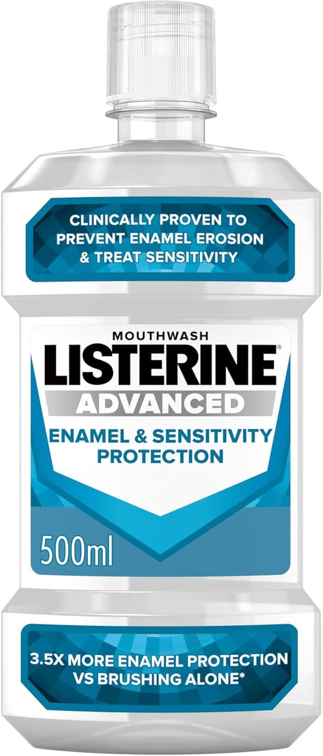 Listerine Advanced Enamel & Sensitivity Protection Mouthwash, Fresh Mint (500ml), Mouthwash to Prevent Enamel Erosion and Treat Sensitive Teeth