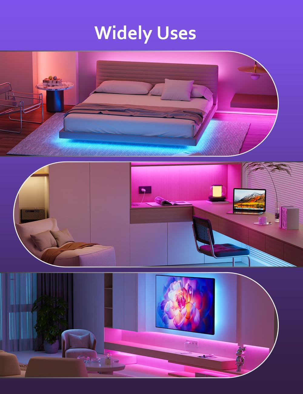 HOVVIDA LED Strip Lights 10M, 1x10M, 30 LEDs/Meter, 24V RGB LED Strip Light, 300 LEDs, APP and Remote Control, Music Mode, Timer Mode, LED for Bedroom, Living Room, Kitchen, Party