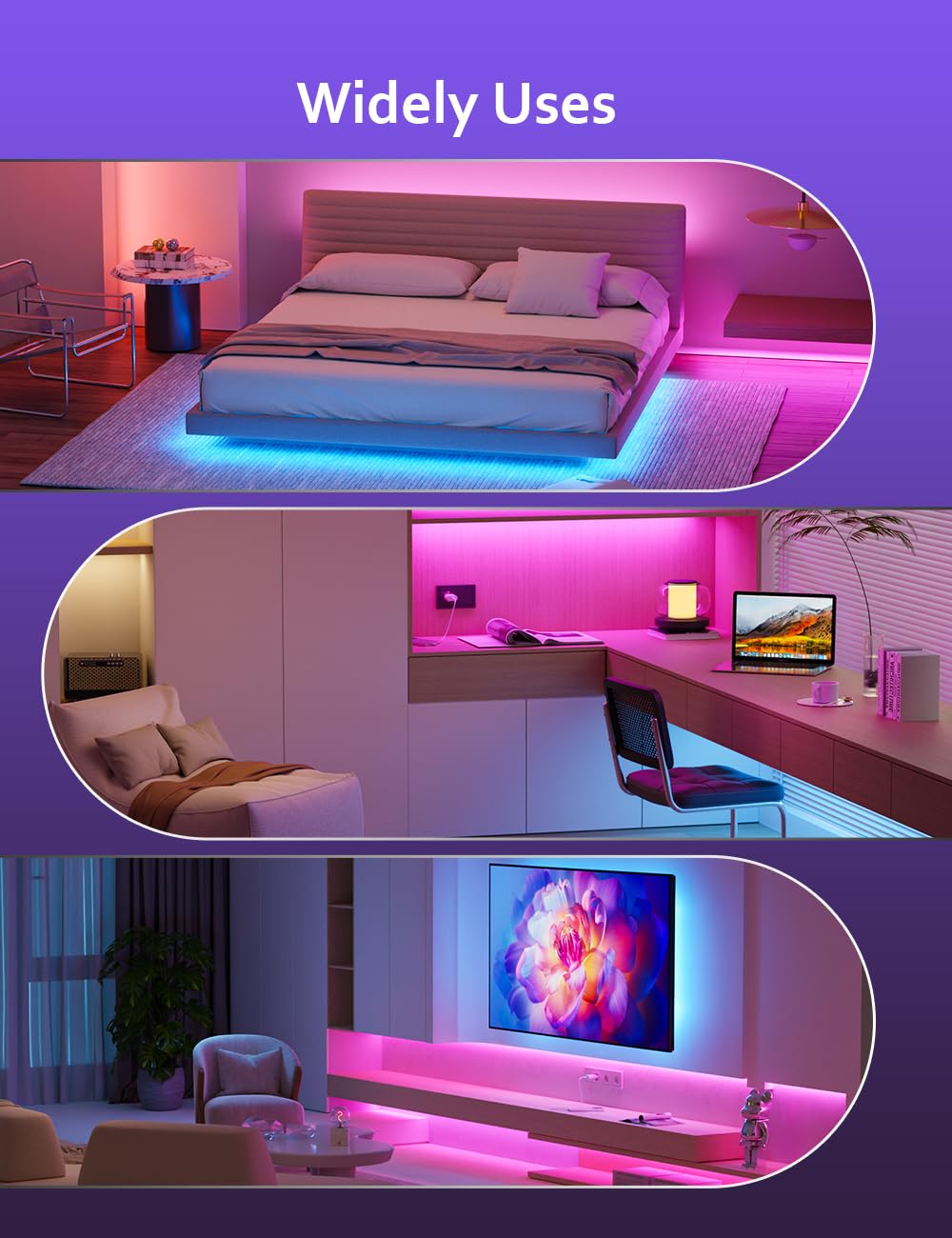 HOVVIDA LED Strip Lights 10M, 1x10M, 30 LEDs/Meter, 24V RGB LED Strip Light, 300 LEDs, APP and Remote Control, Music Mode, Timer Mode, LED for Bedroom, Living Room, Kitchen, Party