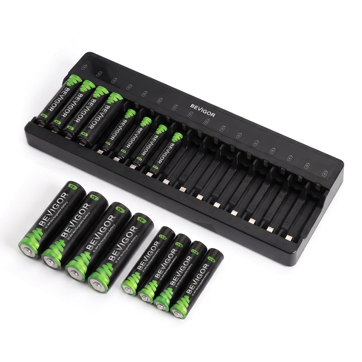 BEVIGOR 16 Slot Battery Charger for AA & AAA Rechargeable Batteries