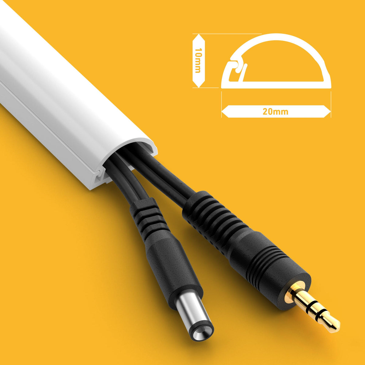 D-Line 30x15mm Cable Trunking 4m Multipack, Half Round Profile, Self-Adhesive Wire Cover, Paintable Cable Management - 10x 30mm (W) x 15mm (H) x 40cm Lengths and Accessories - White