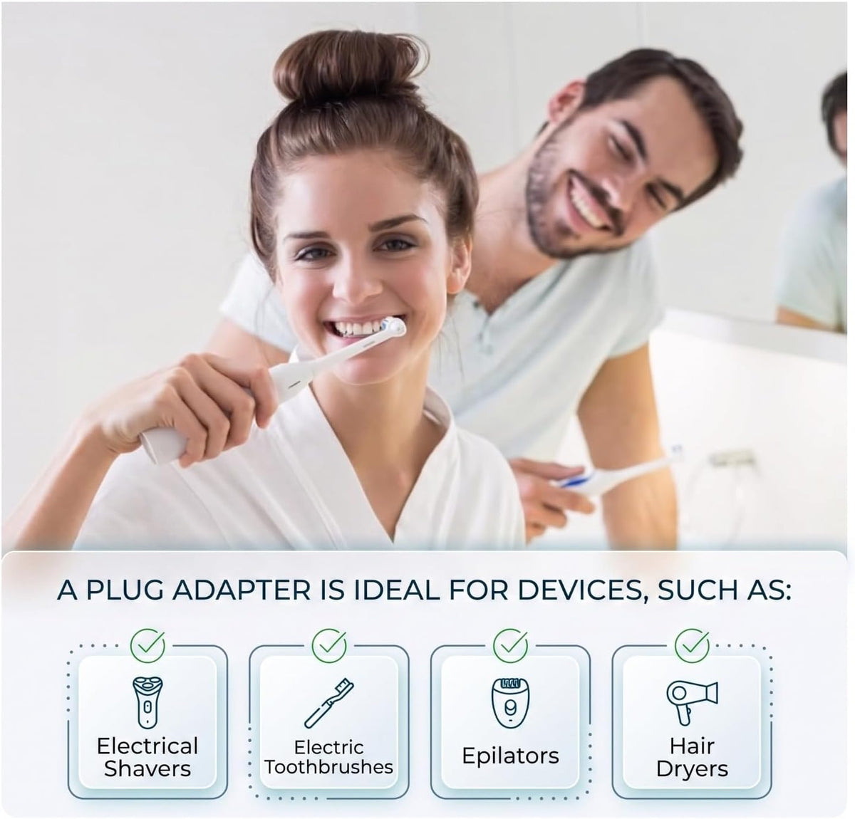 MOBIBAY (Pack of 1) Toothbrush Adaptor Plug UK Charger Shaver Socket 2 Pin to 3 Pin Electric Converter Bathroom Two to Three Prong Charging Tooth Brush Razor Plugs Electrical Shaving (White)