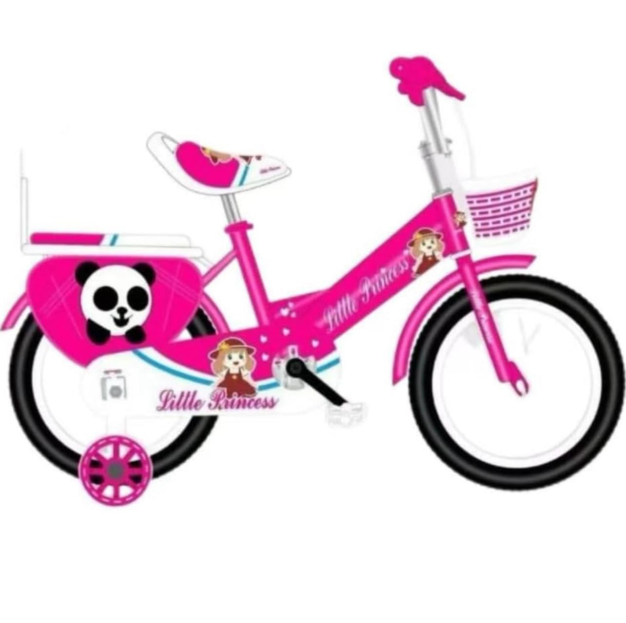 Pink Girls Bike 16" with Stabilisers, Basket & Bell — Adjustable Seat & Handlebars